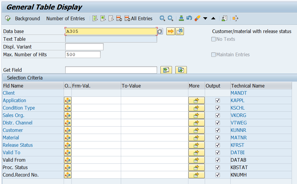 SAP A305 Table for Customer-Material Pricing Conditions