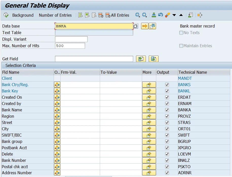 SAP BNKA Table for Bank Master Data