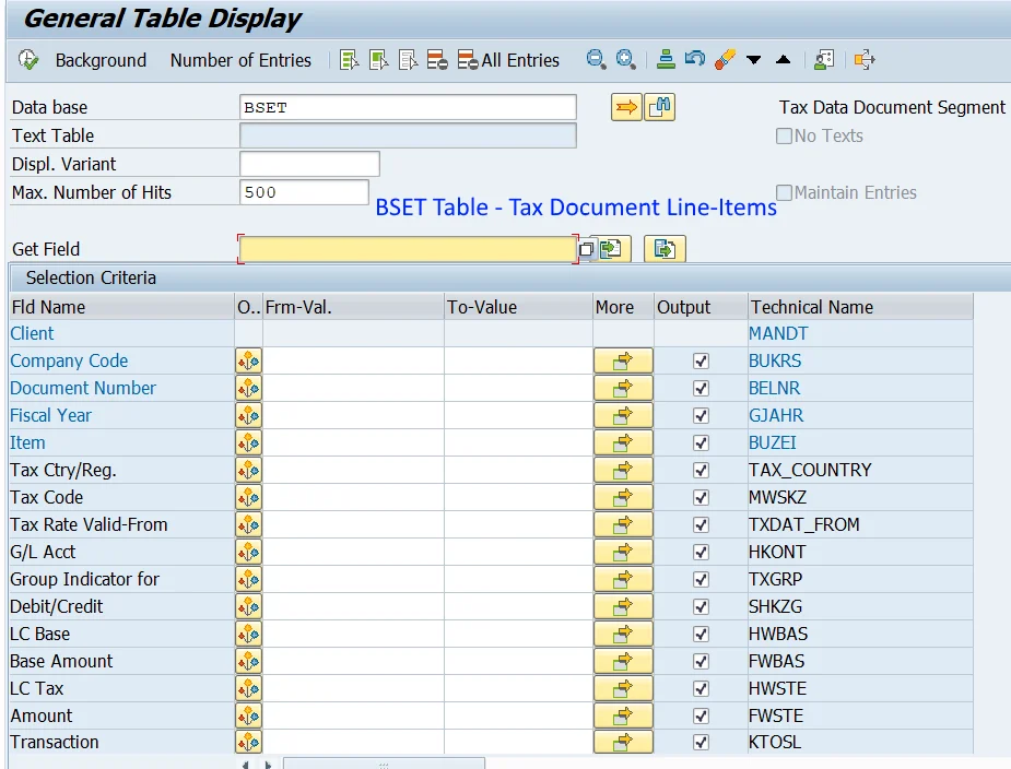 SAP BSET Table from table display