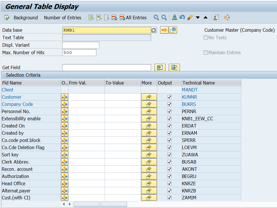 SAP KNB1 Table for Customer Company Code Data