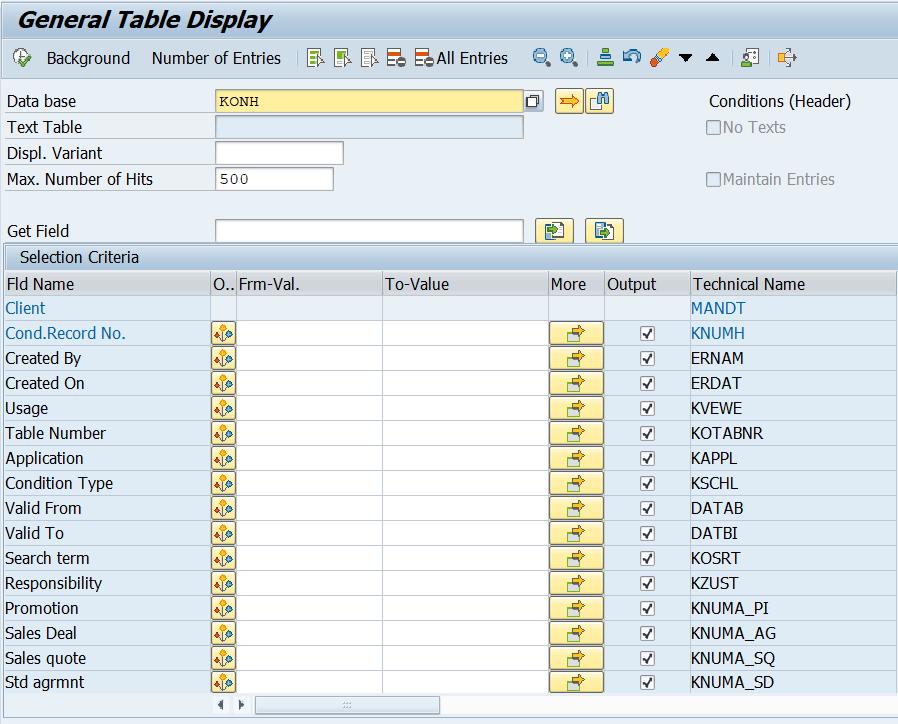 SAP KONH Table for Condition Record Header Data