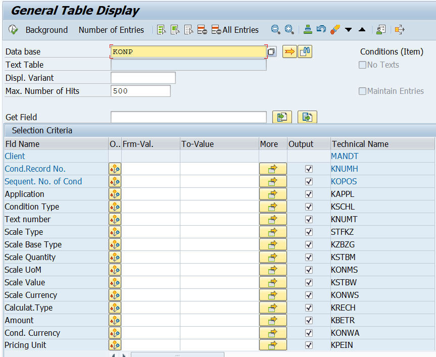 SAP KONP Table for Pricing Condition Record Items 