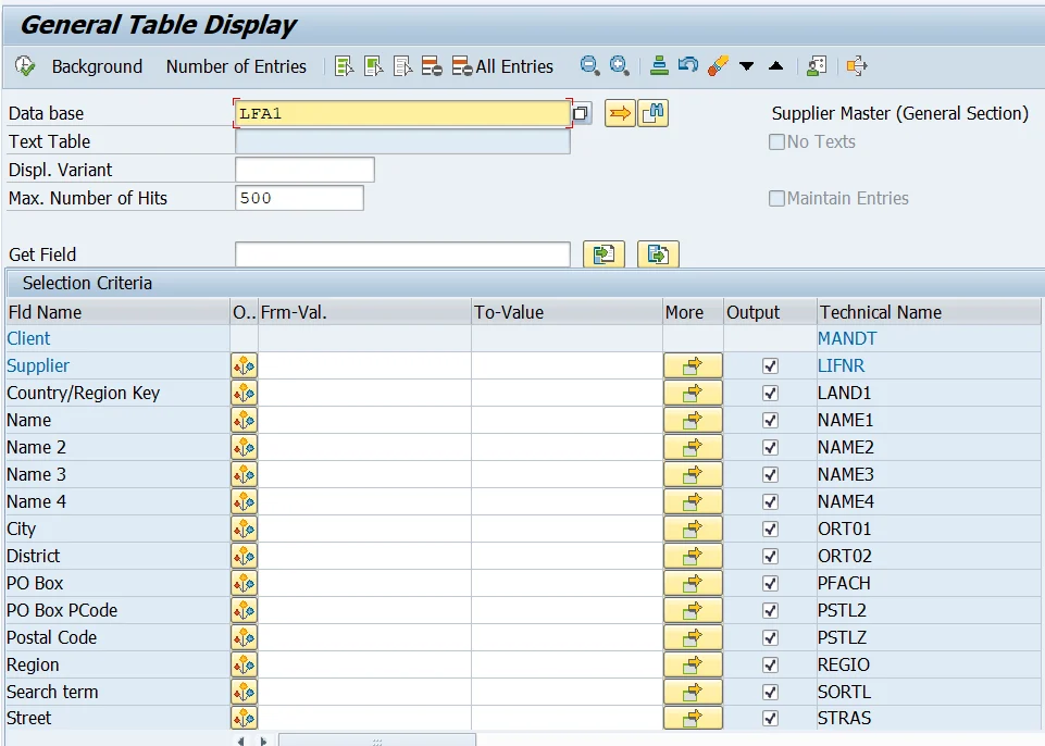 SAP LFA1 Table for Vendor Master General Data