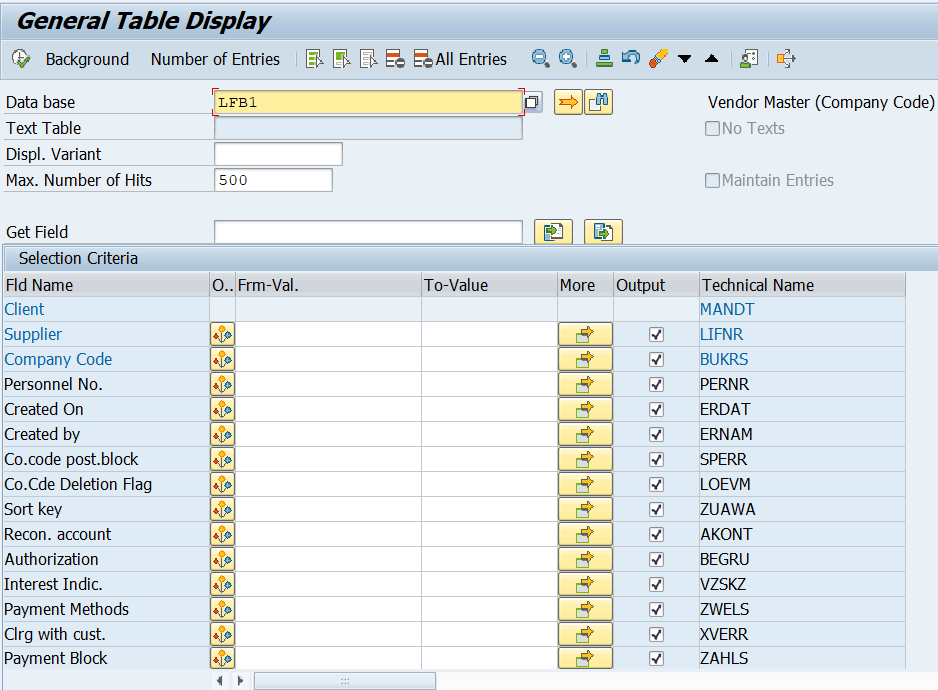 SAP LFB1 Table for Vendor Master Company Code Data
