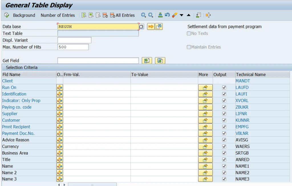 SAP REGUH Table for Settlement Data from Payment Program