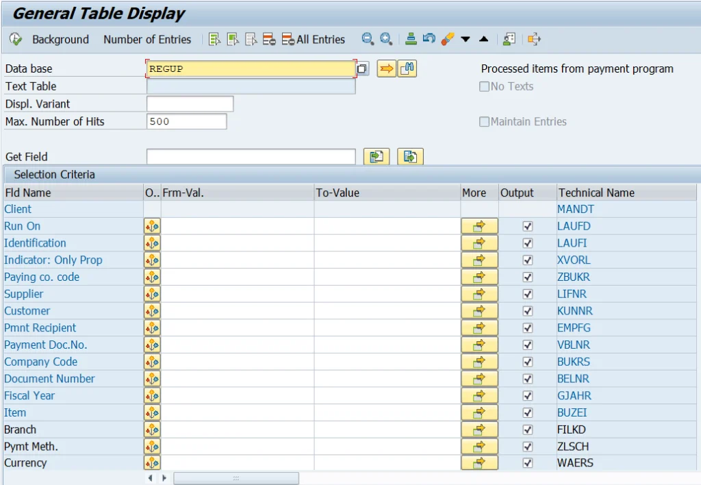 SAP REGUP Table for Payment Program Items