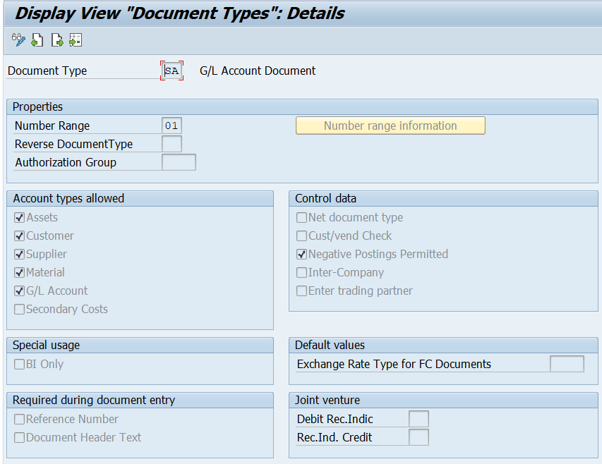 SAP T003 Table for Document Type Configuration