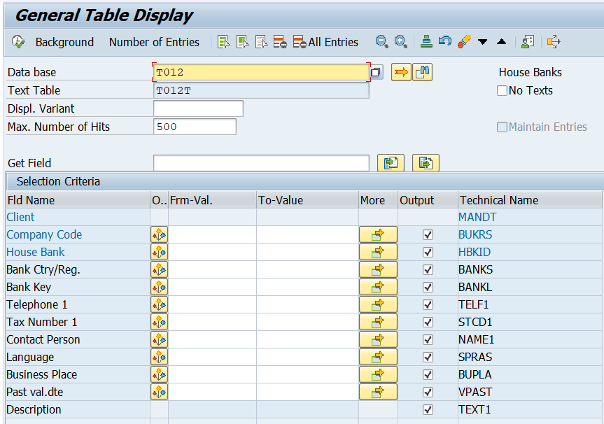 SAP T012 Table for House Banks in SAP 