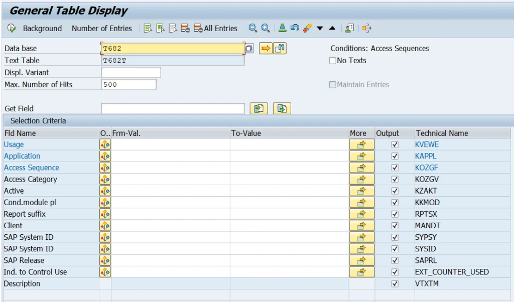 SAP T682 Table for Pricing Access Sequences