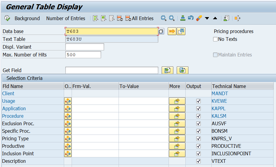 SAP T683 Table for Pricing Procedure Configuration 