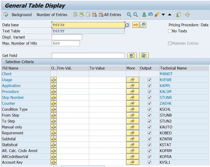 SAP T683 Table for Pricing Procedure Configuration
