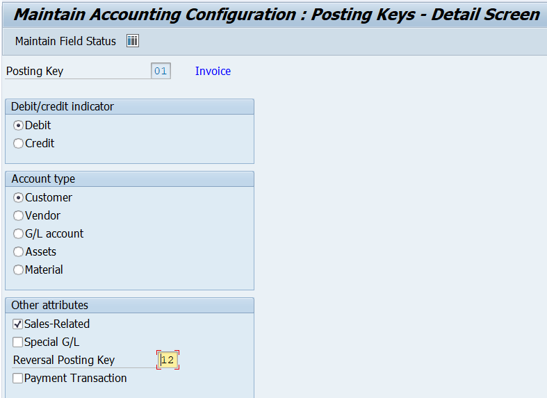 SAP TBSL Table for Posting Key Configuration