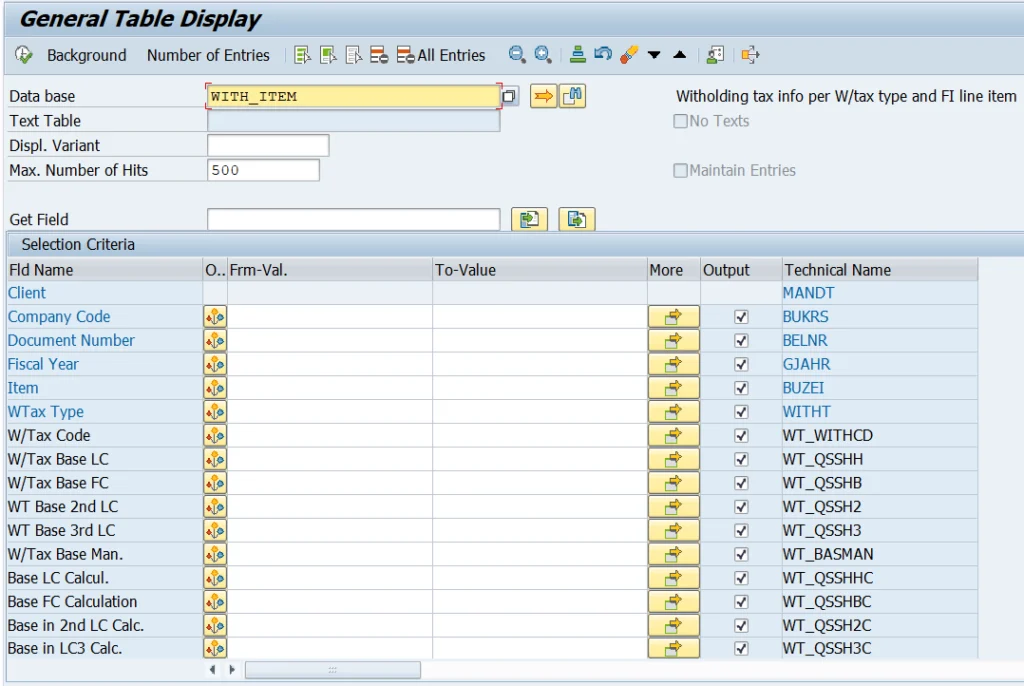 SAP WITH_ITEM Table for Withholding Tax Information 